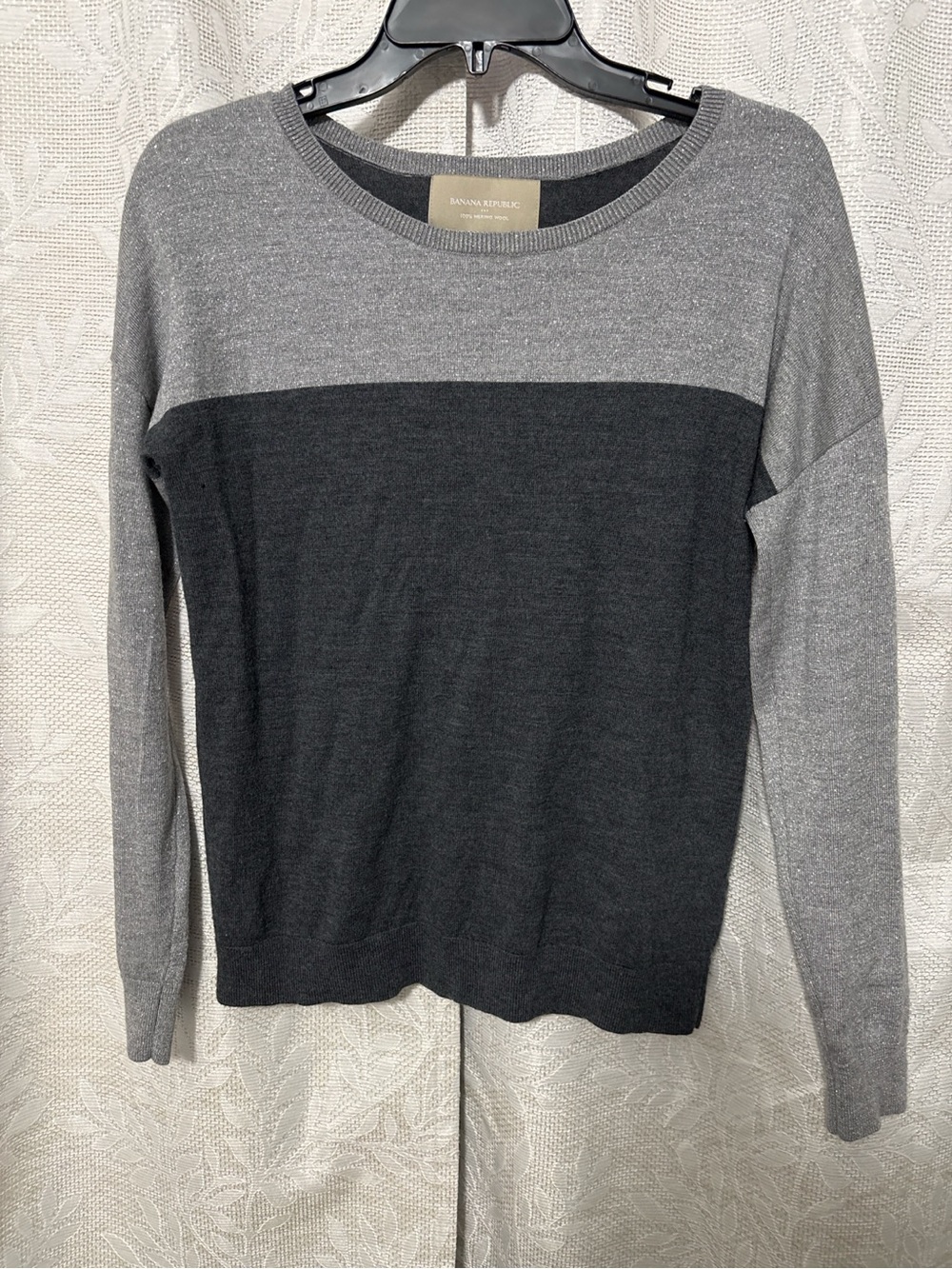Banana Republic Gray Two-Tone Merino Wool Crewneck Sweater